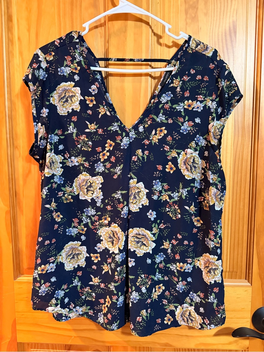 Halogen Navy Blue Floral V-Neck Blouse